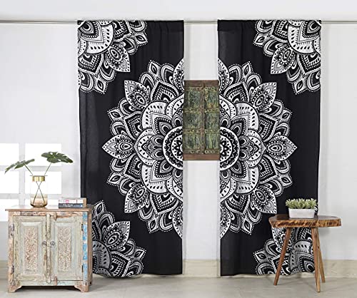 Popular Handicrafts Indischer Hippie-Mandala-Vorhang, Bohemian-Stil, für Fenster, Tür, Schlafzimmer, Wohnzimmer, Balkon, Schwarz / silberfarben von Popular Handicrafts