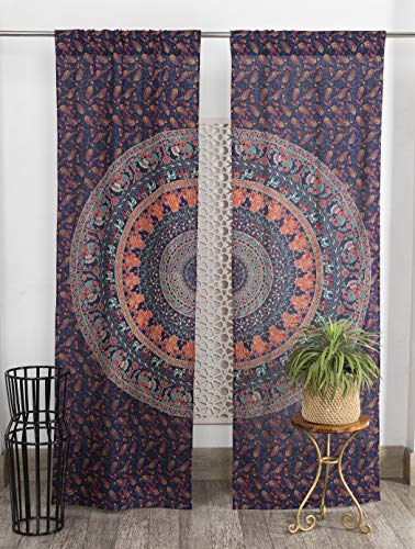 Popular Handicrafts Indischer Hippie-Vorhang, Bohemian-Mandala, Elefant, Blau von Popular Handicrafts