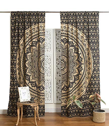 Popular Handicrafts Indischer Hippie-Vorhang, Bohemian-Stil, Ombré-Mandala, Schwarz / von Popular Handicrafts