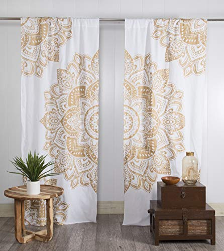 Popular Handicrafts Mandala-Vorhang, indischer Hippie-Stil, Bohemian-Stil, Ombré-Stil, Weißgold von Popular Handicrafts
