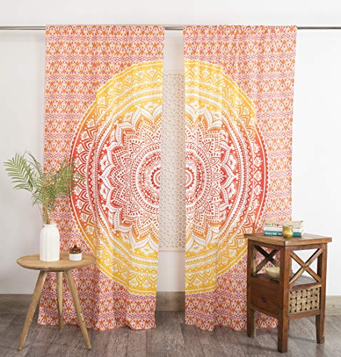 Popular Handicrafts Indischer Hippie-Vorhang im Bohemian-Stil, Ombré-Farbe, Mandala-Stil, rotes Feuer von Popular Handicrafts
