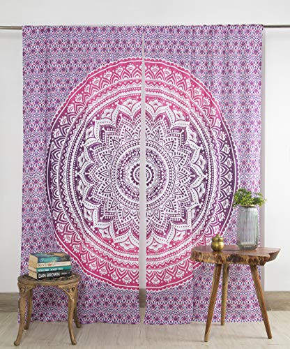 Popular Handicrafts Indischer Hippie-Mandala-Fenstervorhang, Bohemian-Stil, Ombré-Mand von Popular Handicrafts