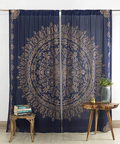 Popular Handicrafts Indisches Hippie-Mandala, Bohemian-Stil, schöner Vorhang, Blau/Gold, für Schlafzimmer, Wohnzimmer, Balkon, Volant Popular Handicrafts Indisches Hippie-Mandala, Bohemian-Stil, schöner Vorhang, Blau/Gold, für Schlafzimmer, Wohnzimmer, Balkon, Volant von Popular Handicrafts