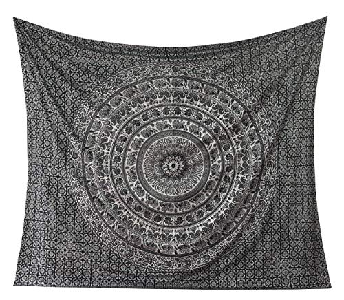 Popular Handicrafts King Silver Elefant Tapisserie Indisches Mandala Wandkunst Hippie Wandbehang Bohemian Tagesdecke Mehrzweck-Wandteppiche Schwarz von Popular Handicrafts