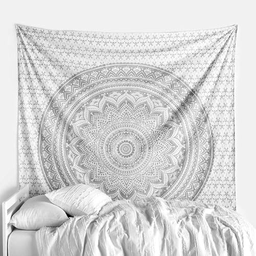 Popular Handicrafts Kp650 Original Silber Ombre Tapisserie Mandala-Kunst Hippie Wandbehang Bohemian Tagesdecke Metallic Glanz Wandteppiche 208,3 x 137,2 cm von Popular Handicrafts