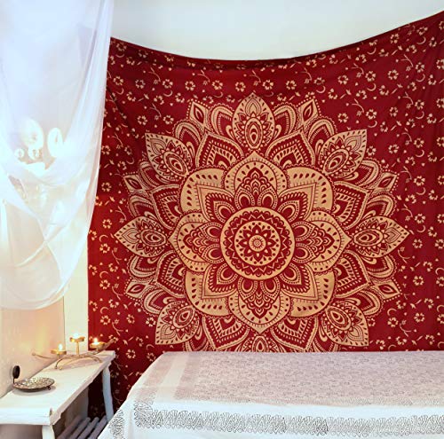 Popular Handicrafts Kp742 The Passion Gold Ombre Tapisserie Indisches Mandala Wandkunst, Hippie Wandbehang, Bohemian Tagesdecke 215 x 230 cm, Kastanienbraun von Popular Handicrafts