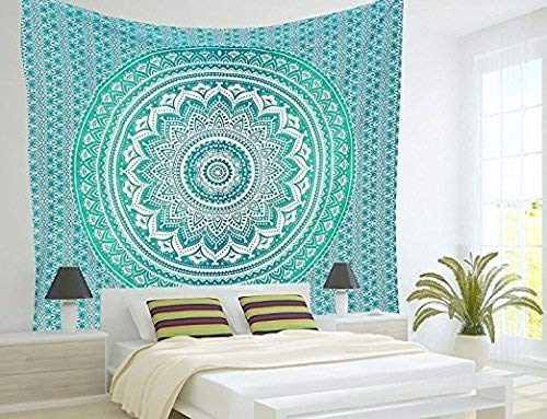 Popular Handicrafts Origineller indischer Mandala-Wandteppich mit Farbverlauf, Wandkunst oder Bettüberwurf mit metallischem Glanz von Popular Handicrafts