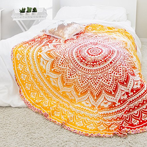 Popular Handicrafts Runde Roundie Yoga-Decke, indisches Mandala, rund, Strandtuch, Wandteppich, Hippie, Boho, , Baumwolle, Tischdecke, Picknick, Garten, Überwurf, rund, 178 cm von Popular Handicrafts