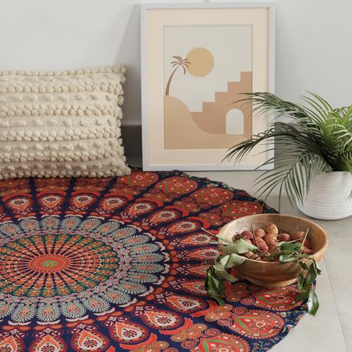 Popular Handicrafts Runder Wandteppich, indisches Mandala, neavy blau, Roundie Strandtuch, Wandbehang, Hippie, Boho, , Baumwolle, Tischdecke, Yoga-Laken, 127 cm Popular Handicrafts Runder Wandteppich, indisches Mandala, neavy blau, Roundie Strandtuch, Wandbehang, Hippie, Boho, , Baumwolle, Tischdecke, Yoga-Laken, 127 cm von Popular Handicrafts