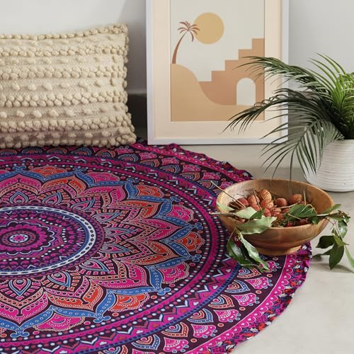 Popular Handicrafts Runder Wandteppich, indisches Ombré-Mandala, Strandtuch, Wandbehang, Hippie, Boho, , Baumwolle, Tischdecke, Yoga-Laken, 127 cm, Violett von Popular Handicrafts