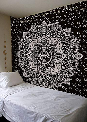 Popular Handicrafts Tapisserie Wandbehang Hippie Ombre Mandala Bohemian Hippie Psychedelic Design Indische Wandteppiche Tagesdecke 76 x 101 cm, Blau von Popular Handicrafts