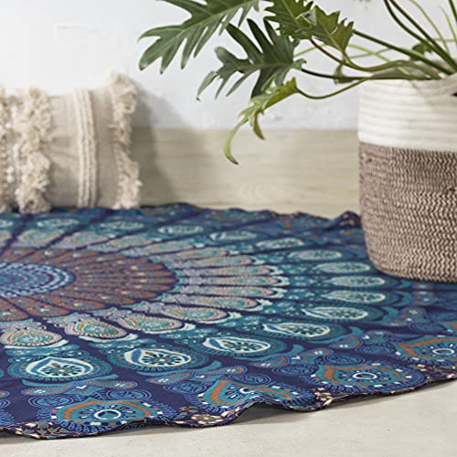 Popular Handicrafts Runder Wandbehang, Ombré-Stil, Hippie-Mandala, Bohemian-Stil, indische Wandteppiche, Tischdecke, 178 cm, Marineblau von Popular Handicrafts