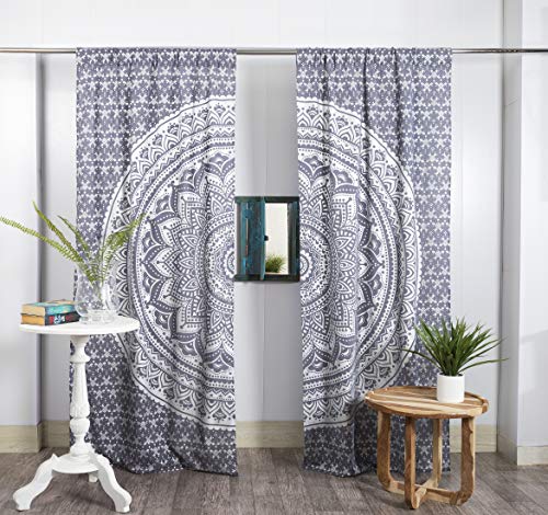Popular Handicrafts Vorhangpaneele Volant Fenster Indisch Hippie Bohemian Schönes Set von 2 Ombre Mandala Lichtfilterung Sheer Room Grau Silber von Popular Handicrafts