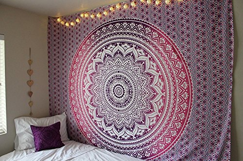 Popular Handicrafts Wandteppich, indisches Mandala-Wandbild, Hippie-Wandbehang, Bohemian-Tagesdecke, Violett von Popular Handicrafts