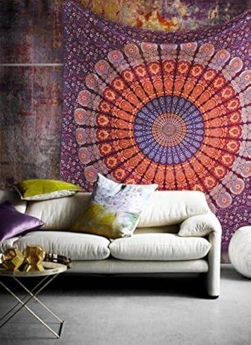 Popular Handicrafts Wandteppich, Hippie-Mandala, Bohemian, Hippie, psychedelisches Design, indischer Pfau, Meditation, Wandteppich, Tagesdecke, 140 x 150 cm, Kastanienbraun Popular Handicrafts Wandteppich, Hippie-Mandala, Bohemian, Hippie, psychedelisches Design, indischer Pfau, Meditation, Wandteppich, Tagesdecke, 140 x 150 cm, Kastanienbraun von Popular Handicrafts