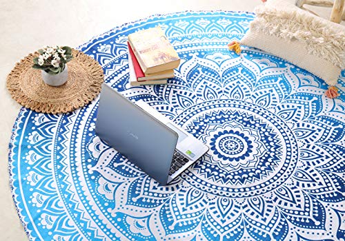 Popular Handicrafts Runder Wandteppich, Wandbehang, Ombre, Hippie, Mandala, Bohemian, Hippie, aufwendig, indischer Wandteppich, Tischdecke, 178 cm, Blau von Popular Handicrafts