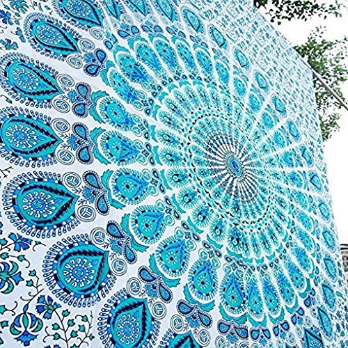 Popular Handicrafts Wandteppich Hippie Mandala Bohemian Hippie Psychedelic Design Indischer Pfau Meditation Tapisserie Tagesdecke 76 x 101 cm Blau von Popular Handicrafts