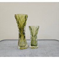 Glasvase Centerpiece/Farbiges Grün Klares Glas Passende Vasen Ingrid Glashütte Germany Modern Mid Century Vintage von PopzVintage