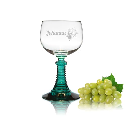 1 personalisiertes Weinrömer Römerglas mit blau-grünem Fuß, 0,25L ohne Füllmarke - Römerglas mit Gravur Name von PorcelainSite Geschenkideen GmbH