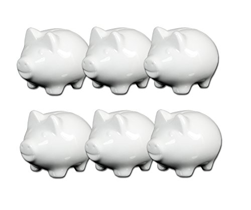 6 Stück Sparschwein klein 10cm | Porzellan zum Bemalen oder Beschriften | Spardose für Kinder selbst gestalten | Sparbüchse Geldbüchse aus Porzellan weiß von PorcelainSite Geschenkideen GmbH