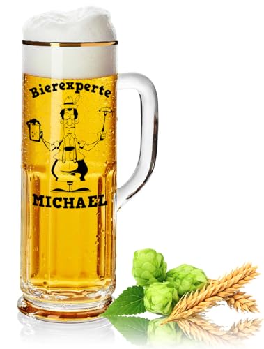 Premium Bierkrug mit Gravur und Goldrand | Bierexperte - Personalisiert Vorname | Geschenk für Ihn | Bierglas lustig für Papa Freund Trauzeuge Bonuspapa Geschenk von PorcelainSite Geschenkideen GmbH