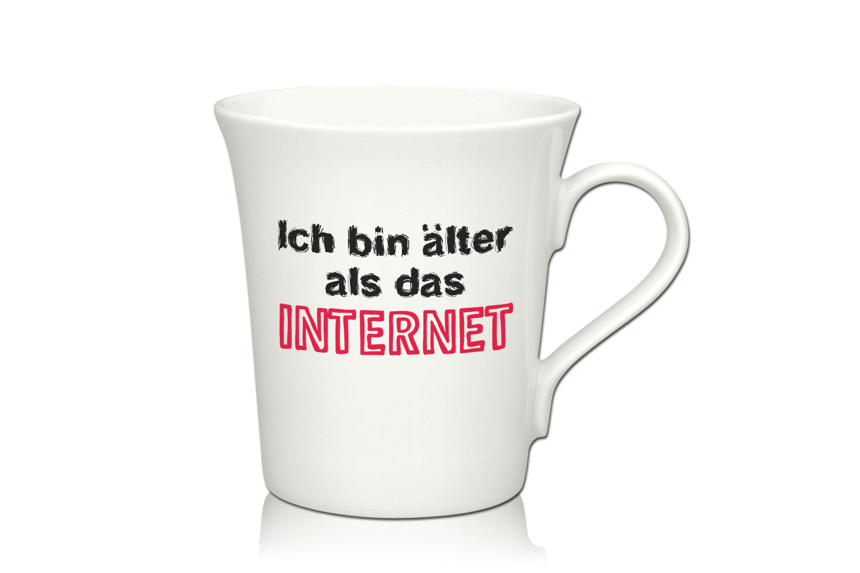 Lustige Porzellantasse Kaffeetasse Emilia weiss 34cl - Dekor: ICH BIN ÄLTER als das Internet von PorcelainSite GmbH