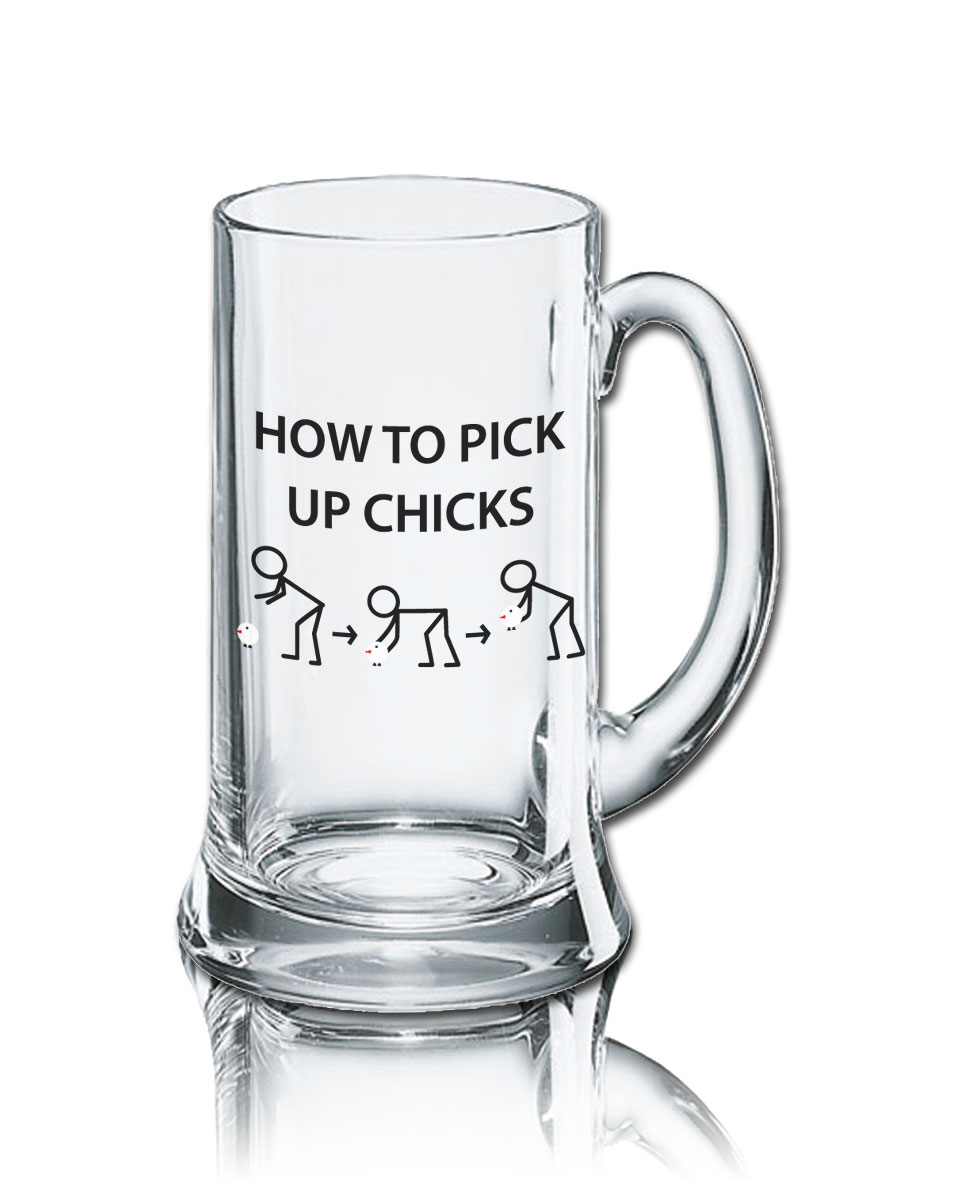 Lustiges Bierglas Bierkrug Icon 0,5L - Dekor: HOW TO PICK UP CHICKS von PorcelainSite GmbH