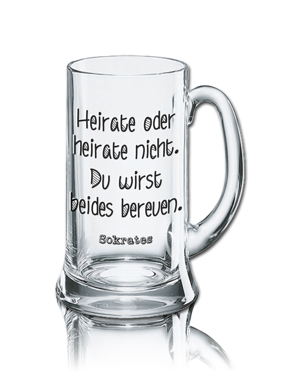 Lustiges Bierglas Bierkrug Icon 0,5L - Dekor: Heirate oder heirate nicht. Du wirst beides bereuen. - Sokrates von PorcelainSite GmbH