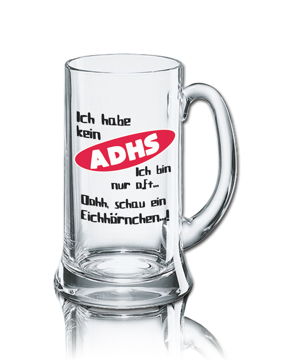 Lustiges Bierglas Bierkrug Icon 0,5L - Dekor: Ich habe kein ADHS - Ich bin nur oft... Oohh, schau ein Eichhörnchen...! von PorcelainSite GmbH
