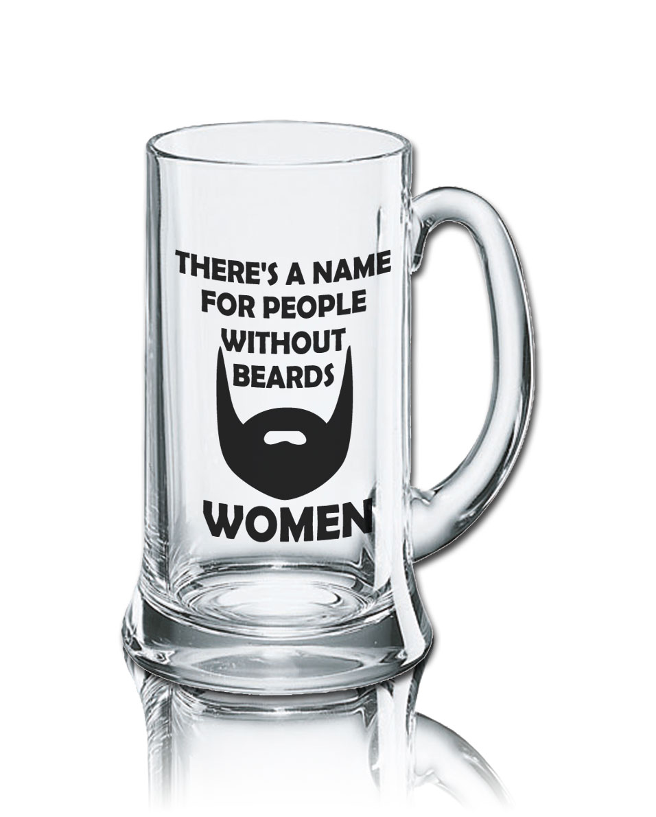 Lustiges Bierglas Bierkrug Icon 0,5L - Dekor: THERE`S A NAME FOR PEOPLE WITHOUT BEARDS - WOMEN von PorcelainSite GmbH