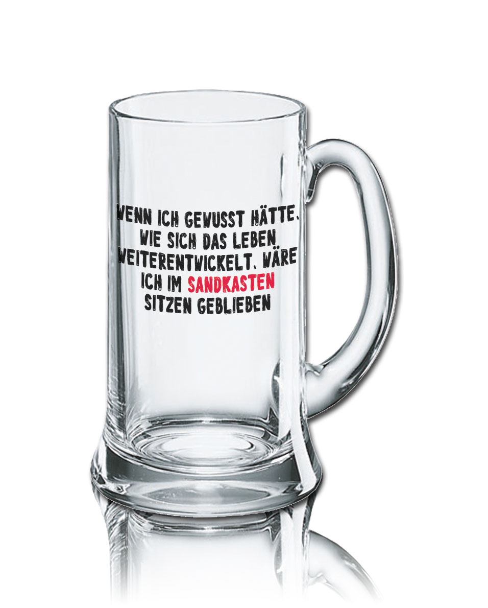 Lustiges Bierglas Bierkrug Icon 0,5L - Dekor: Wenn ich gewusst hätte, wie sich das Leben weiterentwickelt, wäre ich im Sandkasten sitzen geblieben. von PorcelainSite GmbH