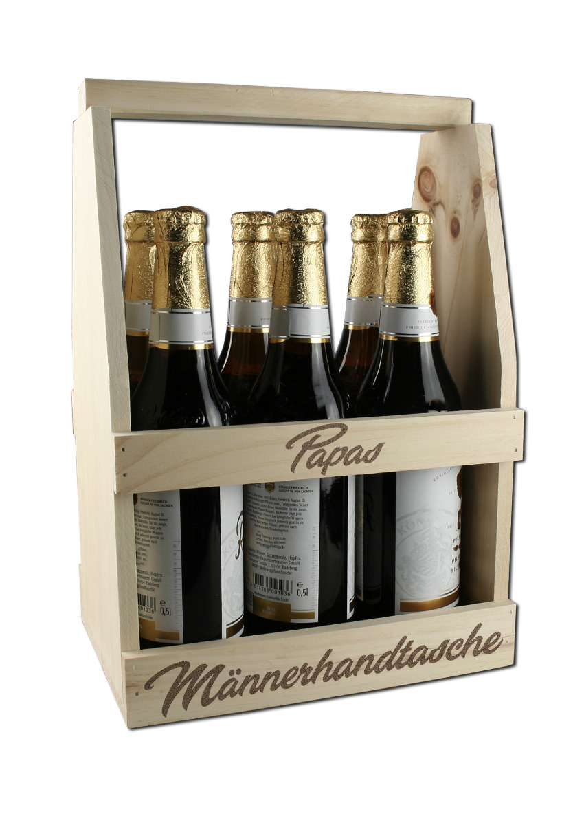 Männerhandtasche Gravur - Bierträger Holz, Flaschenträger, Herrenhandtasche gravieren von PorcelainSite GmbH