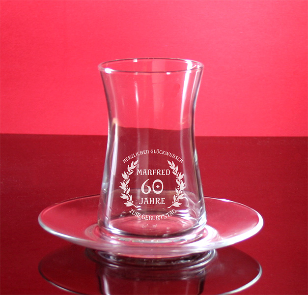 Teeglas, Teeset mit Untertasse gravieren Wunschtext von PorcelainSite GmbH