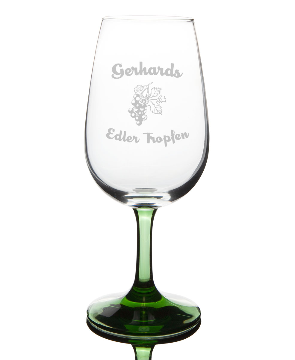 Weinprobeglas 210ml Weinprobierglas grüner Fuß Wunschgravur von PorcelainSite GmbH