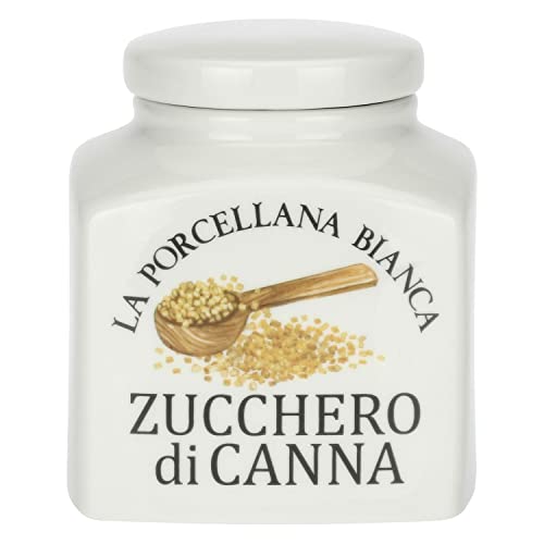 LA PORCELLANA BIANCA PB Vorratsdose Rohrzucker Zuckerdose Landhausstil aus Porzellan 1,1l in Geschenkbox Vintage Aromadose Aufbewahrung Deckeldose von LA PORCELLANA BIANCA PB