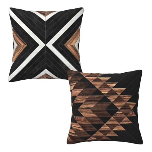 Aztekischer Western-Holzdruck, Bauernhaus-Überwurf-Kissenbezüge, 45,7 x 45,7 cm, moderner Outdoor-Kissenbezug, weich, für Sofa, Wohnzimmer, Heimdekoration, Schwarz, 2 Stück Aztekischer Western-Holzdruck, Bauernhaus-Überwurf-Kissenbezüge, 45,7 x 45,7 cm, moderner Outdoor-Kissenbezug, weich, für Sofa, Wohnzimmer, Heimdekoration, Schwarz, 2 Stück von Poream