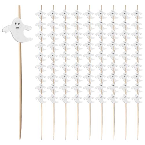 100pcs Fruchtstöcke Einweg Bambus Cocktailstangen süße Halloween Dekorationen für Cocktail Party Obst Geist von Porgeel