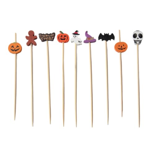 100pcs Fruchtstöcke Einweg Bambus Cocktailstangen süße Halloween Dekorationen für Cocktail Party Obst Kürbis von Porgeel
