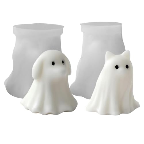 2pcs Ghost Silikonform 3D DIY Welpe Kätzchen niedliche Ghost 3 Zoll Kerzenformen für Seifenschokoladenwachs mehr von Porgeel