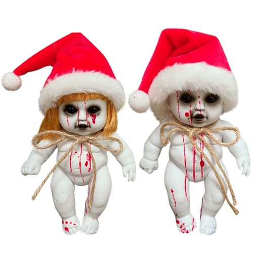 2pcs Halloween gruselige Puppen mit Weihnachtsmut Hängenden Ghost Haunted Zombie Dolls mit Seil für den Innen im Freien von Porgeel