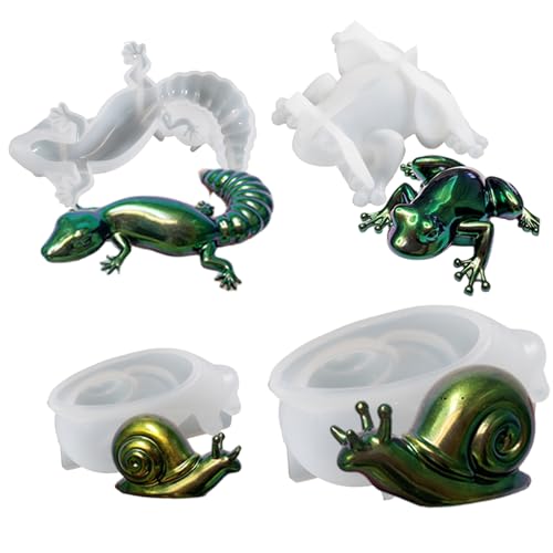 4pcs Froschharzform, lebensechter 3D -Frosch, Schnecken Tier Silikonformen für Epoxidharzguss, Halloween Home Desktop -Schränke Dekor von Porgeel