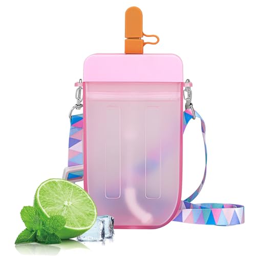 Porgeel Eis am Stiel Wasserflasche mit Stroh süßer Eisgetränk Flasche Leckdosen Plastiksaft Trinkbecher 300 ml kleine Wasserflasche von Porgeel