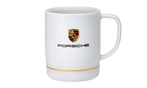 Porsche Crest Porzellan-Tasse, Weiß mit Goldring, 266 ml von Porsche