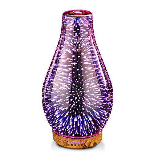 Porseme 100ml Aroma Diffuser für ätherische öle,Handgeblasen Rosé Gold Glas Ultraschall Luftbefeuchter Leise,7 Farblichter, BPA-freier, 4 Timern,Defuser Luft Aroma für Wohnung,Schlafzimmer,Geschent von Porseme