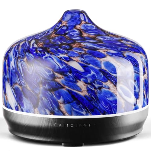 Porseme 500ml Aroma Diffuser,Handgeblasen Glas Diffuser für Ätherische Öle, Luftbefeuchter Ultraschall Cool Mist Leise,7 Arten LED Lichtfarben,Letzte 15-21 Stunden BPA Frei für Wohnung (Deep Blue) von Porseme