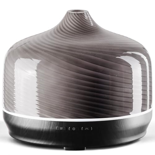 Porseme 500ml Aroma Diffuser,Handgeblasen Glas Diffuser für Ätherische Öle, Luftbefeuchter Ultraschall Cool Mist Leise,7 Arten LED Lichtfarben,Letzte 15-21 Stunden BPA Frei für Wohnung (Pure Grey) von Porseme