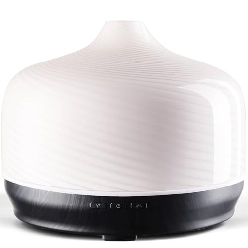 Porseme 500ml Aroma Diffuser,Handgeblasen Glas Diffuser für Ätherische Öle, Luftbefeuchter Ultraschall Cool Mist Leise,7 Arten LED Lichtfarben,Letzte 15-21 Stunden BPA Frei für Wohnung (Pure White) von Porseme