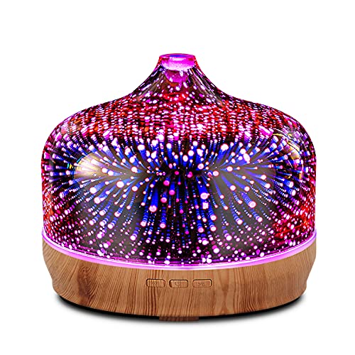 Porseme 500ml Aroma Diffuser,Handgeblasen Rosé Gold Glas mit 3D Feuerwerk,Großer Ultraschall Cool Mist Leise,7 farbwechselnde LEDs,Letzte 15-21 Stunden,BPA Frei für Wohnung,Elegantes Geschenk von Porseme