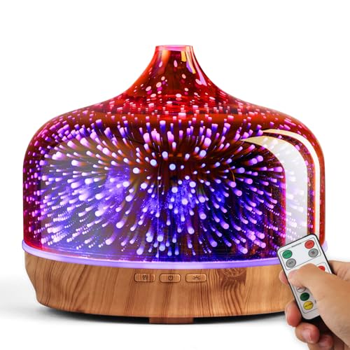 Porseme 500ml Aroma Diffuser,Handgeblasen Rosé Gold Glas mit 3D Feuerwerk,Großer Ultraschall Cool Mist Leise,7 farbwechselnde LEDs,Letzte 15-21 Stunden,BPA Frei für Wohnung,Elegantes Geschenk von Porseme