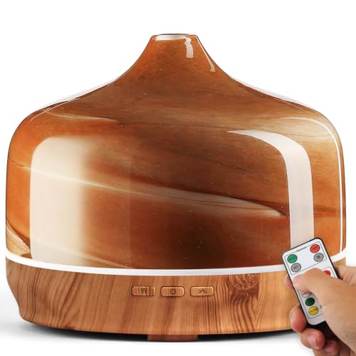 Porseme 500ml Aroma Diffuser Glas mit Fernbedienung Handgeblasen Feuerwerk Ultraschall Luftbefeuchter Leise 7 Farbe LED Licht Automatisch Power-Off Timer Humidifier für Wohnung (Desert) von Porseme